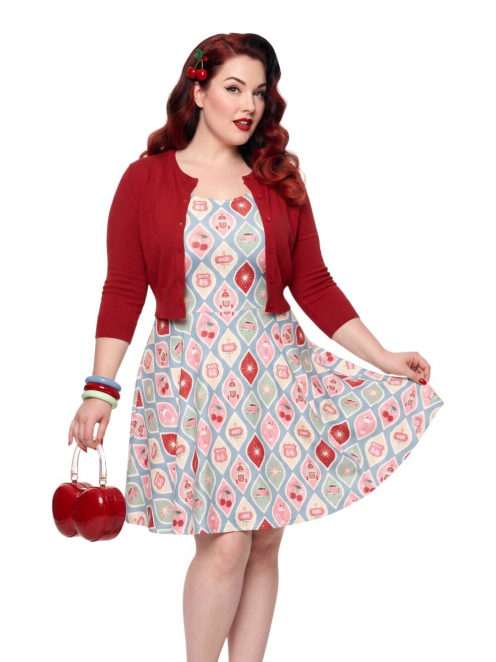 Vintage Pinup Plus Size Cherry Diner Swing Dress – High Stretch Fit